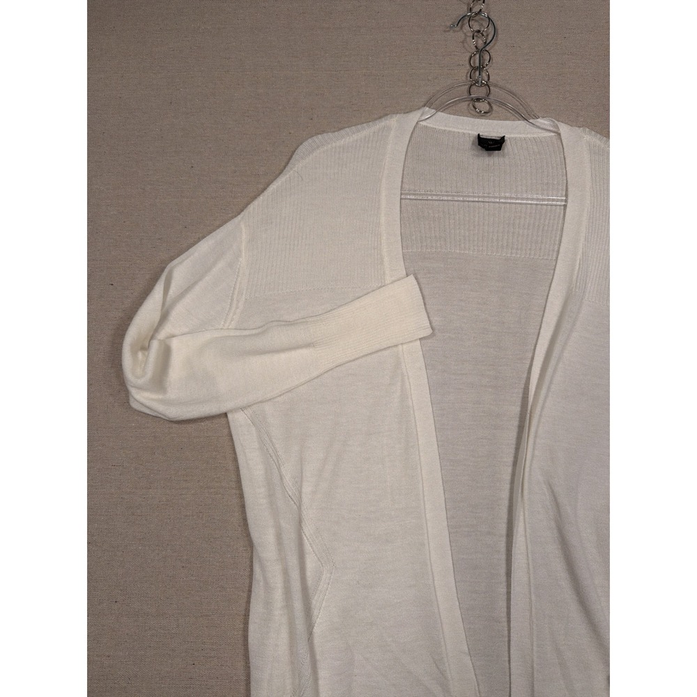 Worthington Womens White Open Front Ribbed Knit Cardigan Sweater Size M
